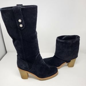 UGG Australia Josie Convertible Fold Over Suede Pull On Rubber Heel Winter Boots